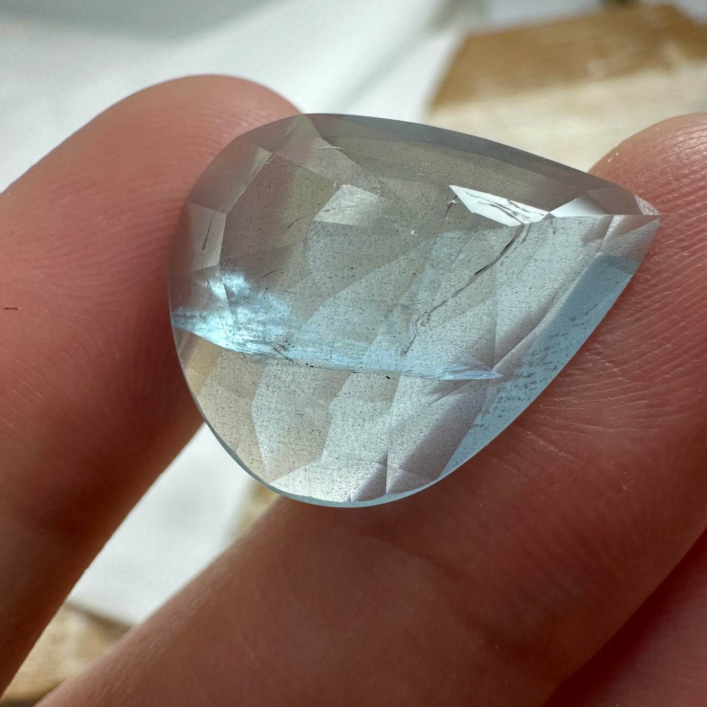 11.67 carat Aquamarine Approx. 21x17mm Fat Pear Cut, Natural Included, Blue Aquamarine, Faceted Loose Gem, Shallow cut Gem