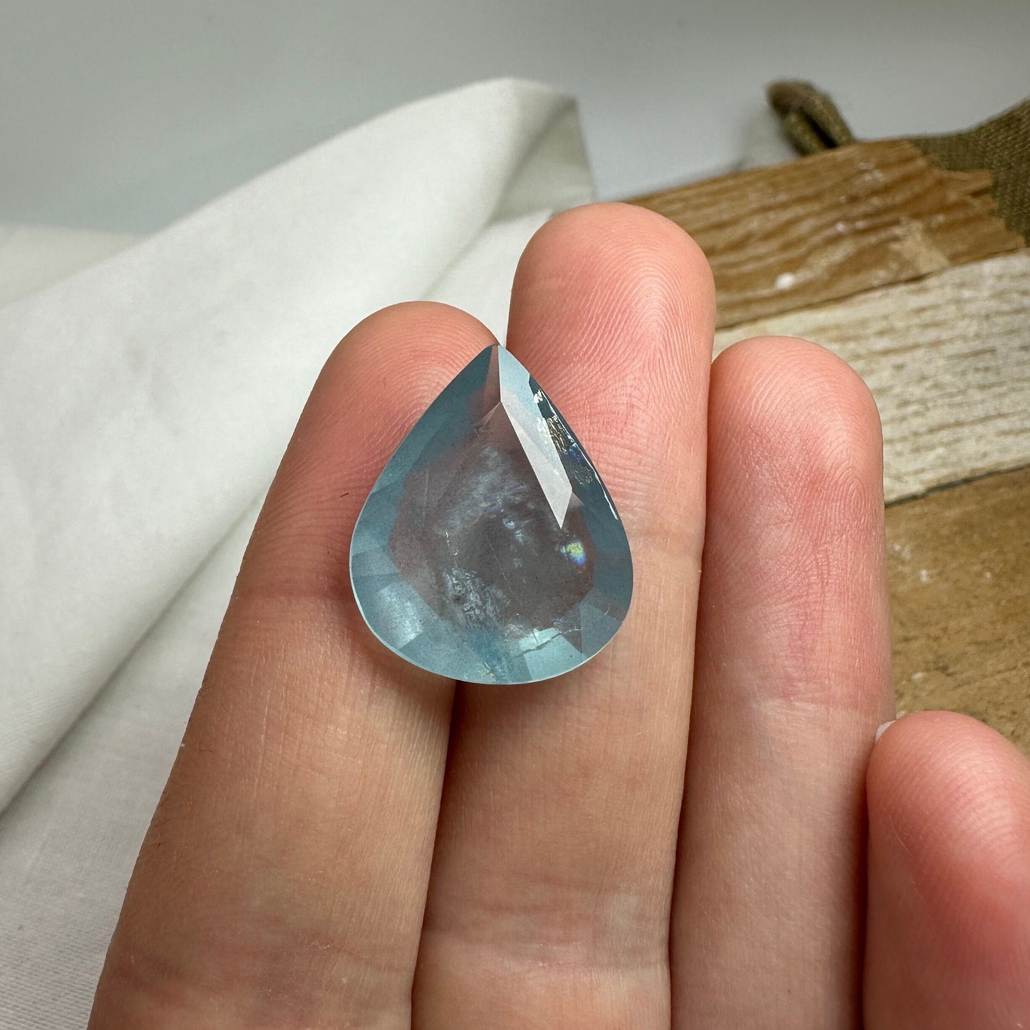 11.67 carat Aquamarine Approx. 21x17mm Fat Pear Cut, Natural Included, Blue Aquamarine, Faceted Loose Gem, Shallow cut Gem