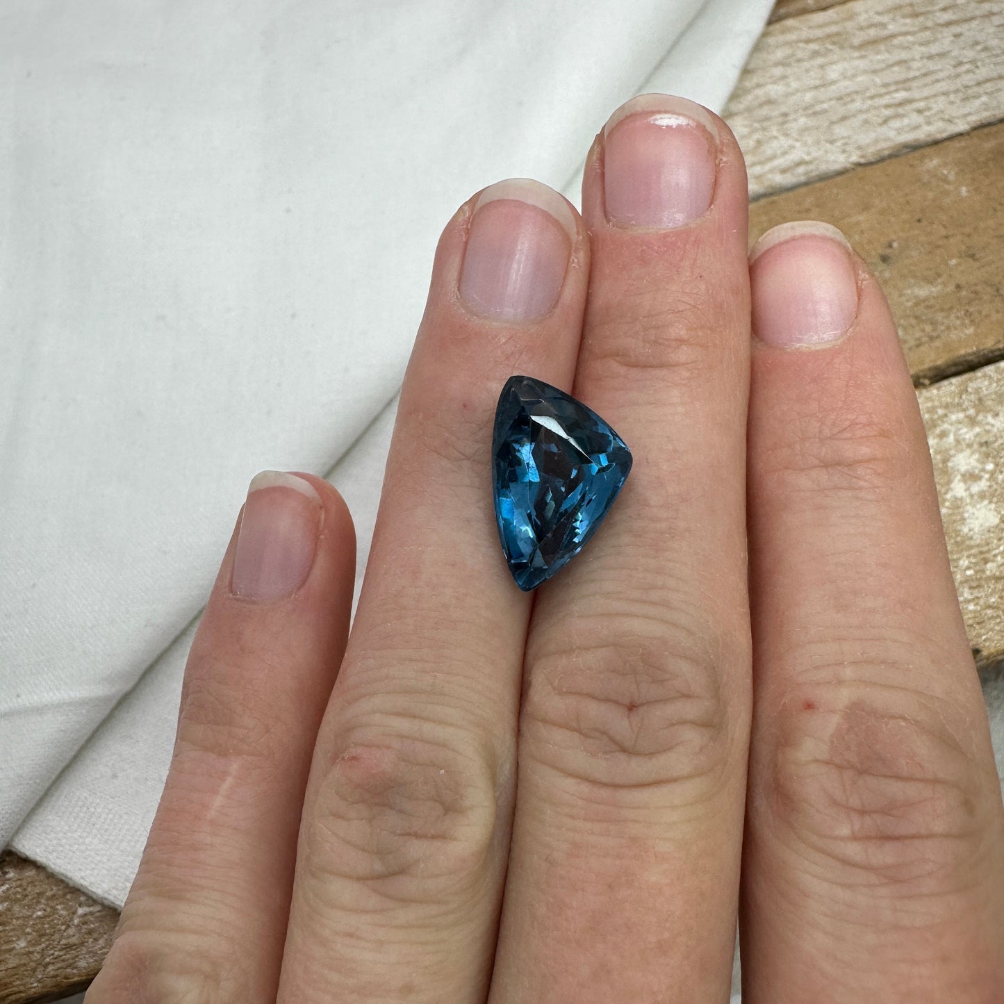 8.92 Ct London Blue Topaz 16.4x10.7mm Freeform Trillion Cut Loose Gem Faceted Deep Blue, December Birthstone