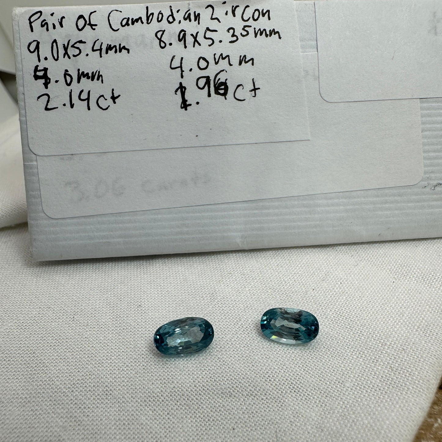 Pair of Blue Zircon 4.10 Total Carat Weight, 9x5.4mm Oval cut Gemstones, Natural Loose Greenish Blue Zircons December Birthstones
