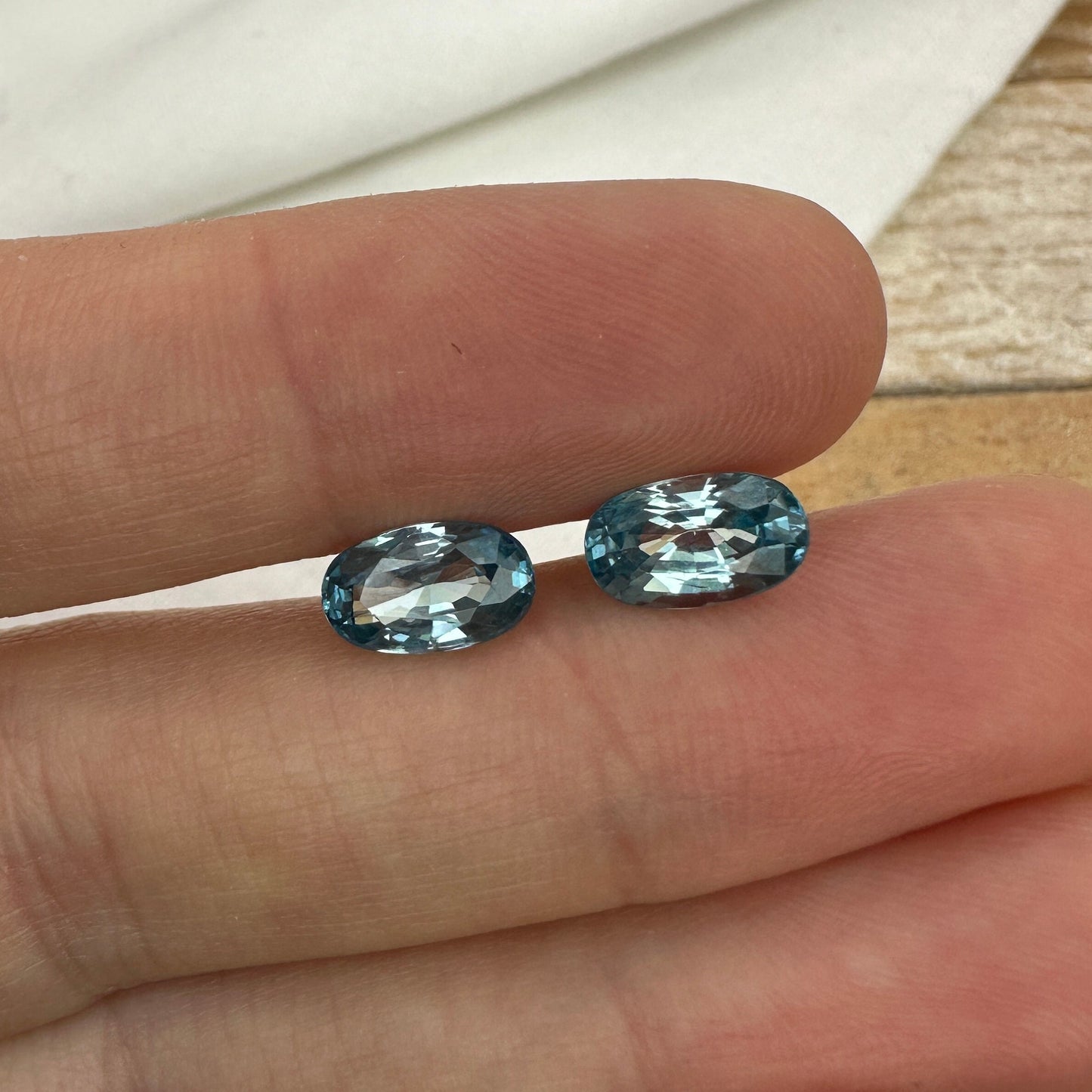Pair of Blue Zircon 4.10 Total Carat Weight, 9x5.4mm Oval cut Gemstones, Natural Loose Greenish Blue Zircons December Birthstones