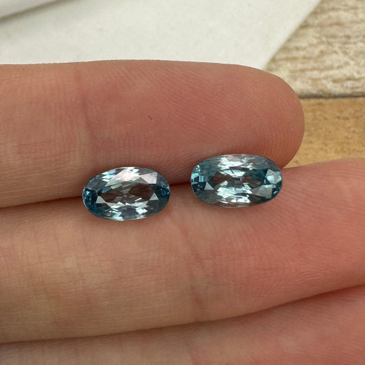 Pair of Blue Zircon 4.10 Total Carat Weight, 9x5.4mm Oval cut Gemstones, Natural Loose Greenish Blue Zircons December Birthstones