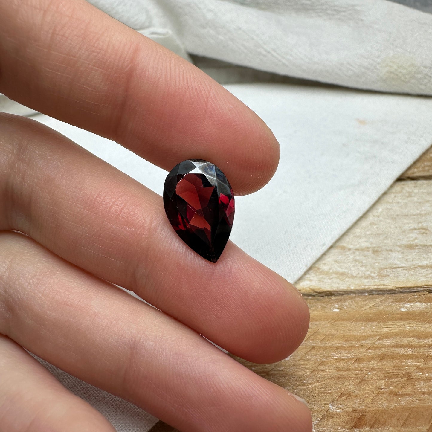 5.26 carat Dark Red Garnet, 16x10mm Pear cut, Deep Red Garnet, Faceted, Imperfect Garnet