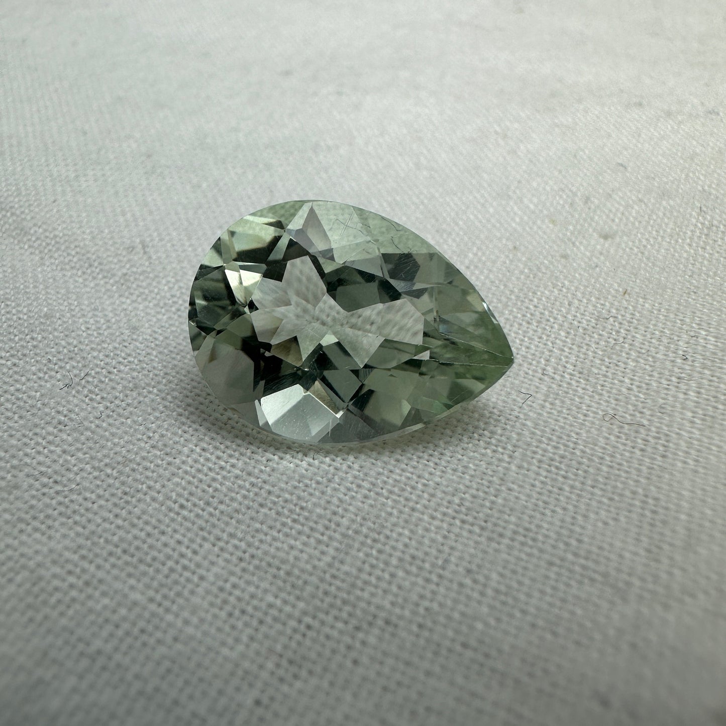 16x12mm Prasiolite (Light Green Quarts) 7.59 Carat, Pear Cut, Faceted Loose Green Gemstone, Sometimes called "Green Amethyst"