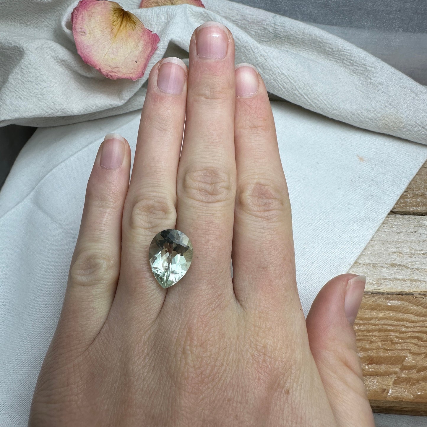 16x12mm Prasiolite (Light Green Quarts) 7.59 Carat, Pear Cut, Faceted Loose Green Gemstone, Sometimes called "Green Amethyst"