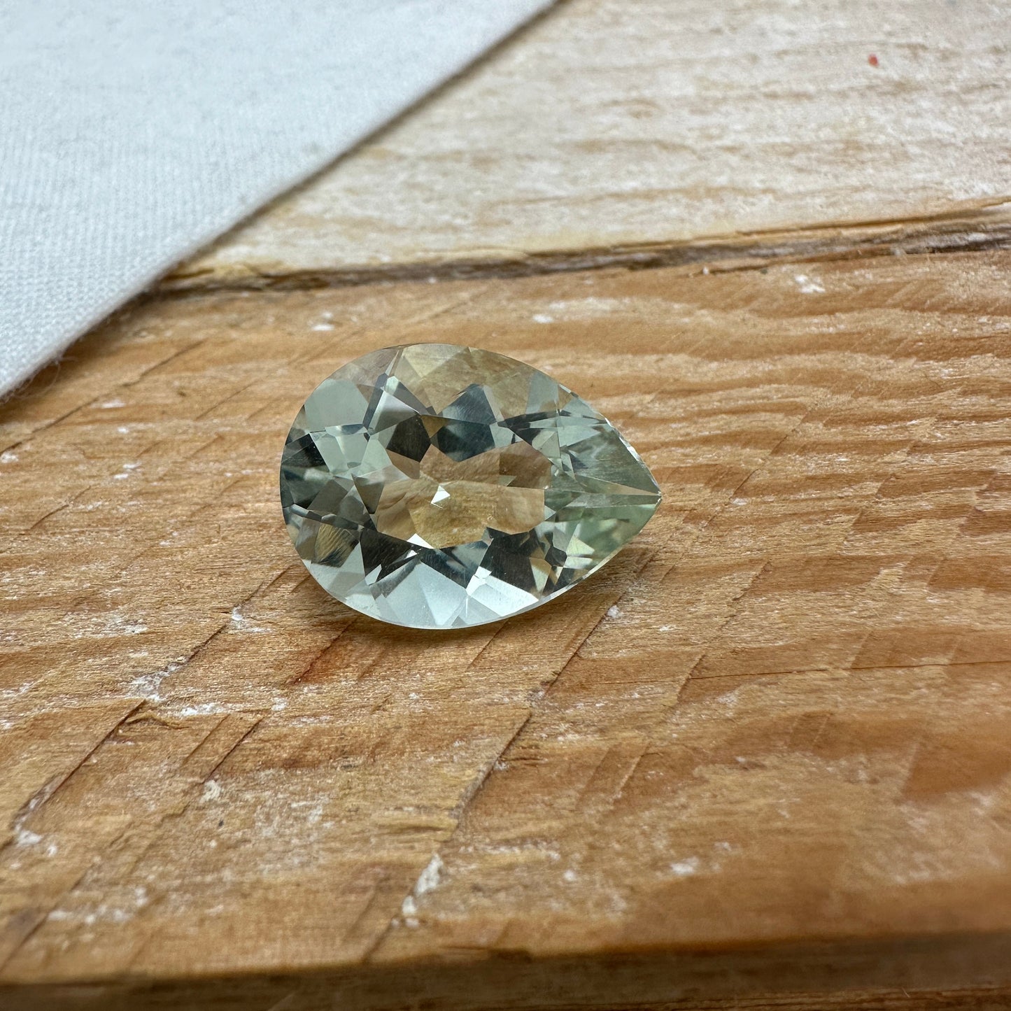 16x12mm Prasiolite (Light Green Quarts) 7.59 Carat, Pear Cut, Faceted Loose Green Gemstone, Sometimes called "Green Amethyst"