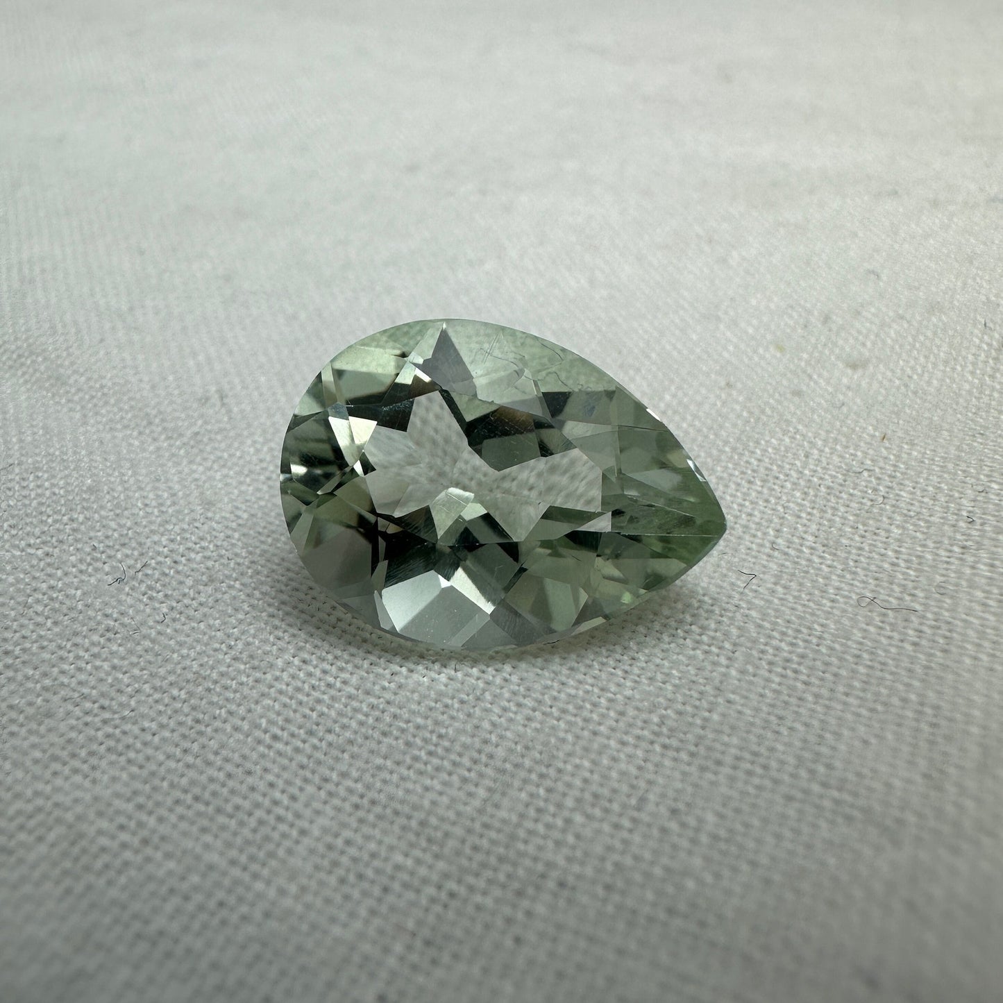 16x12mm Prasiolite (Light Green Quarts) 7.59 Carat, Pear Cut, Faceted Loose Green Gemstone, Sometimes called "Green Amethyst"