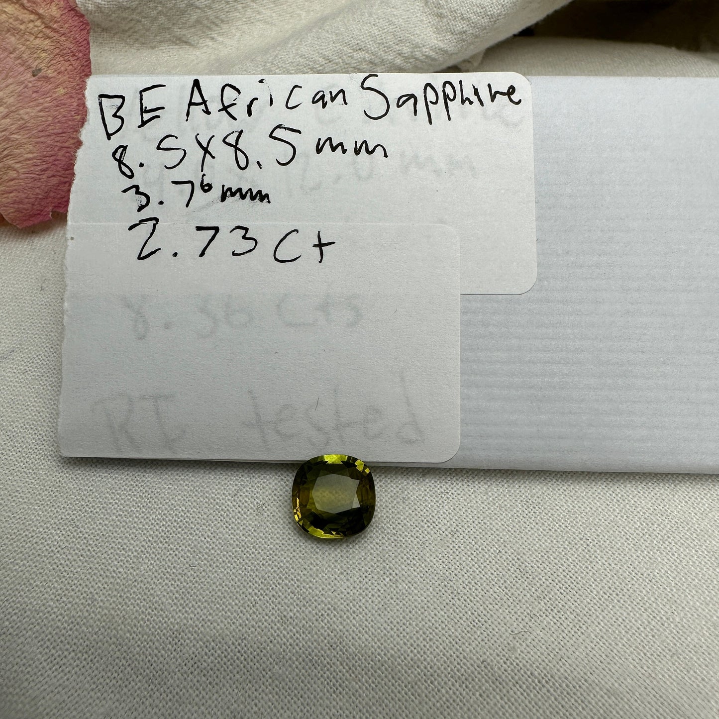 8.5mm BE Treated Natural Sapphire 2.73 Cushion Corundum, BERYLLIUM TREATED, Faceted Loose Yellow-Green Sapphire