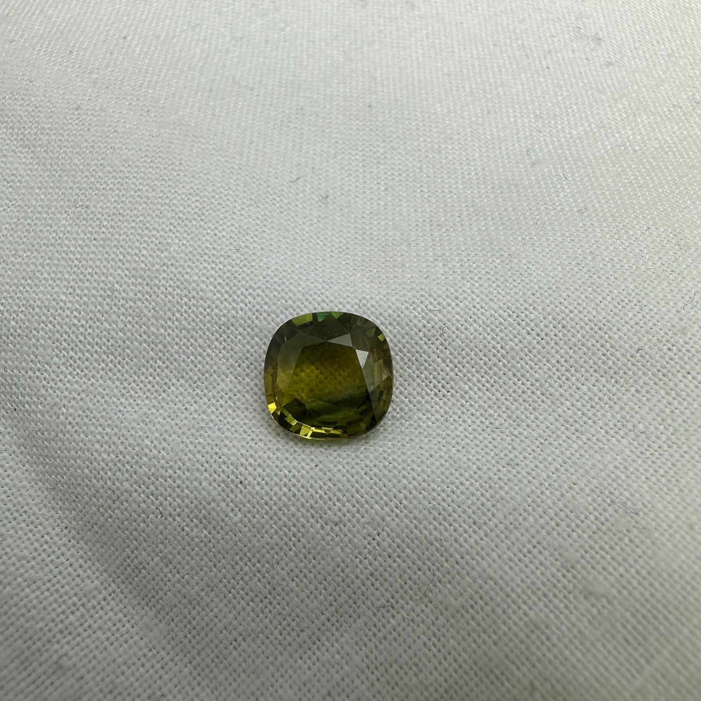 8.5mm BE Treated Natural Sapphire 2.73 Cushion Corundum, BERYLLIUM TREATED, Faceted Loose Yellow-Green Sapphire