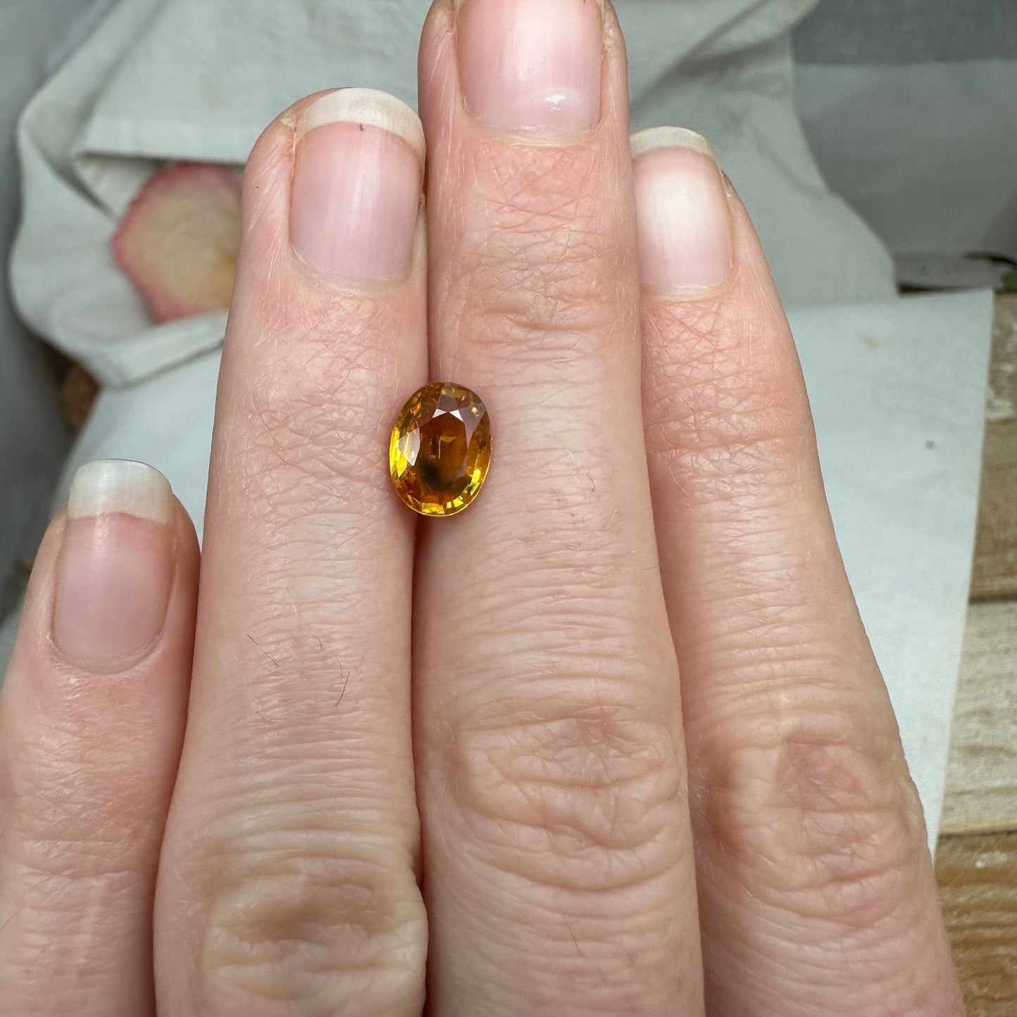 1.7 Carat Sapphire 8.4x6.25mm Oval Cut, Heat Treated, Yellow Orange, Faceted Loose Australian Sapphire