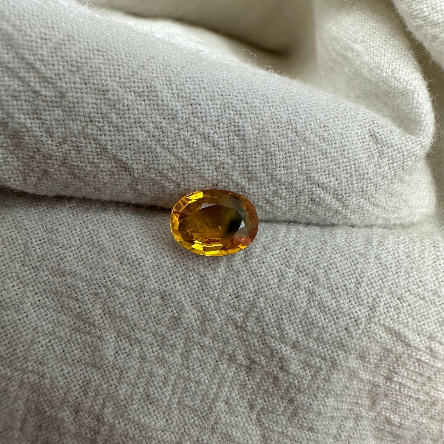 1.7 Carat Sapphire 8.4x6.25mm Oval Cut, Heat Treated, Yellow Orange, Faceted Loose Australian Sapphire