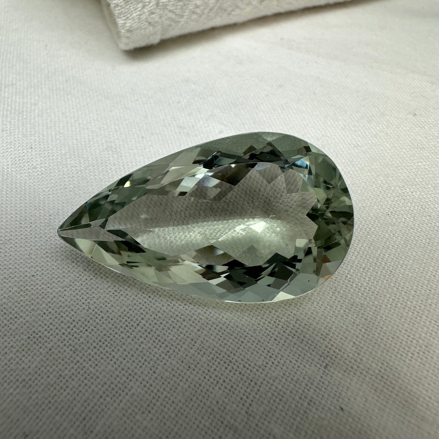 32 Carat Prasiolite 31.5x18mm Pear Cut, Faceted Loose Green Quartz
