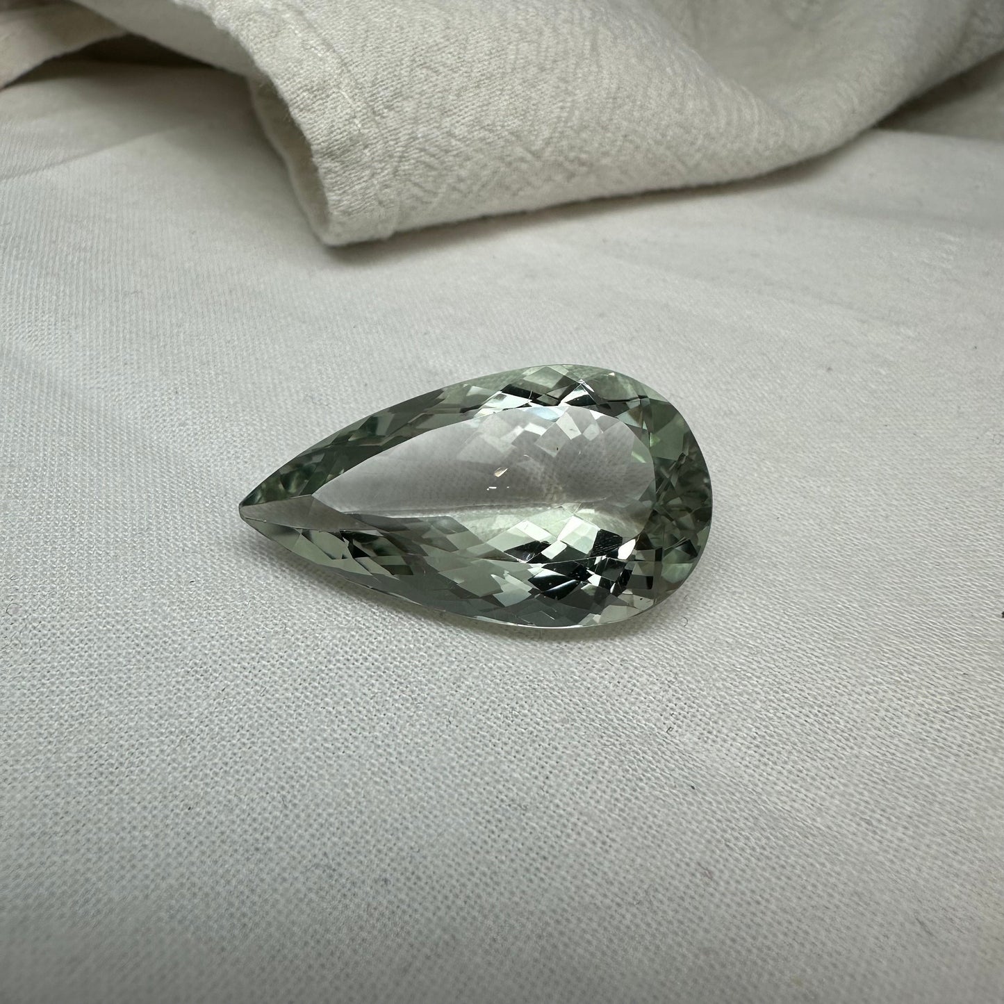 32 Carat Prasiolite 31.5x18mm Pear Cut, Faceted Loose Green Quartz