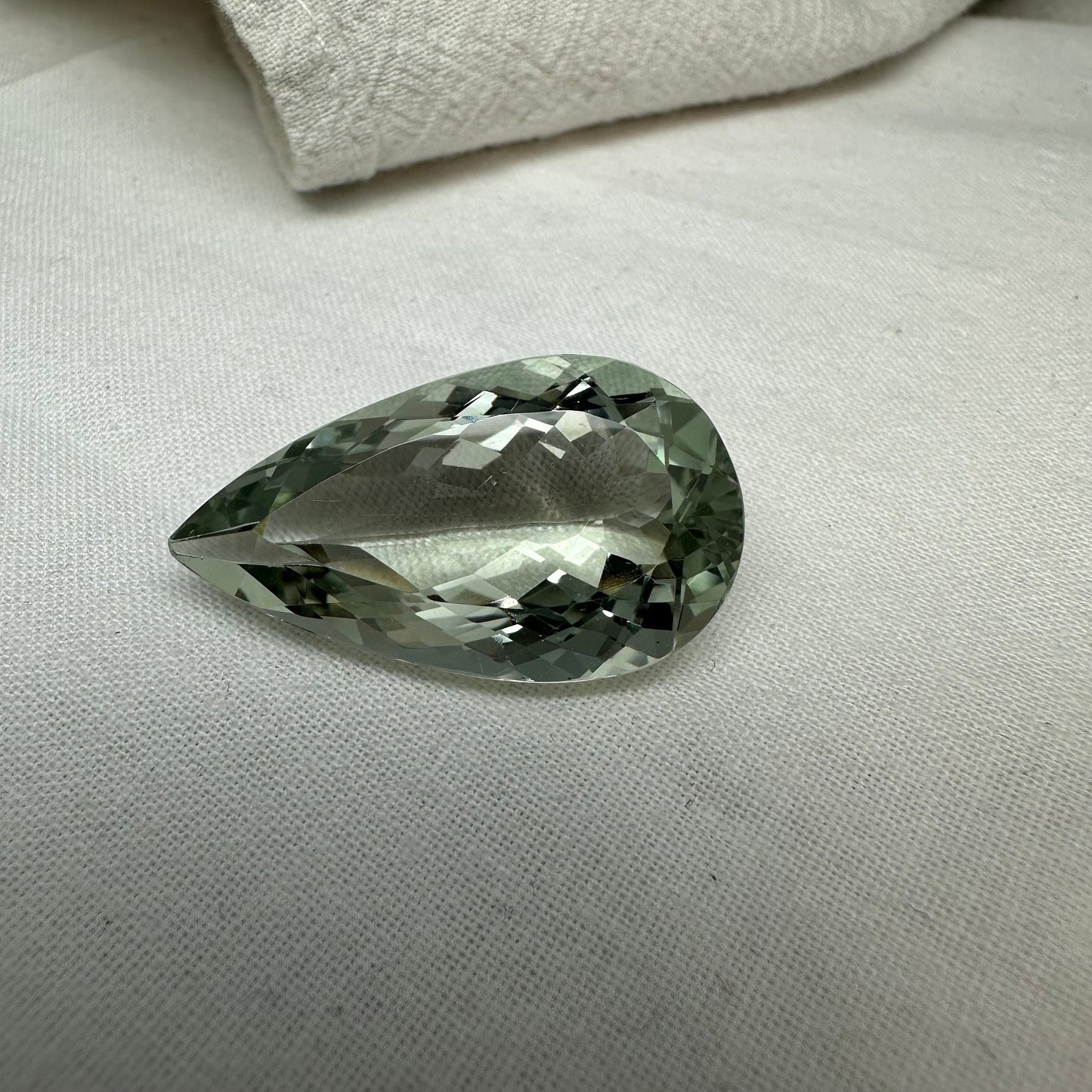 32 Carat Prasiolite 31.5x18mm Pear Cut, Faceted Loose Green Quartz
