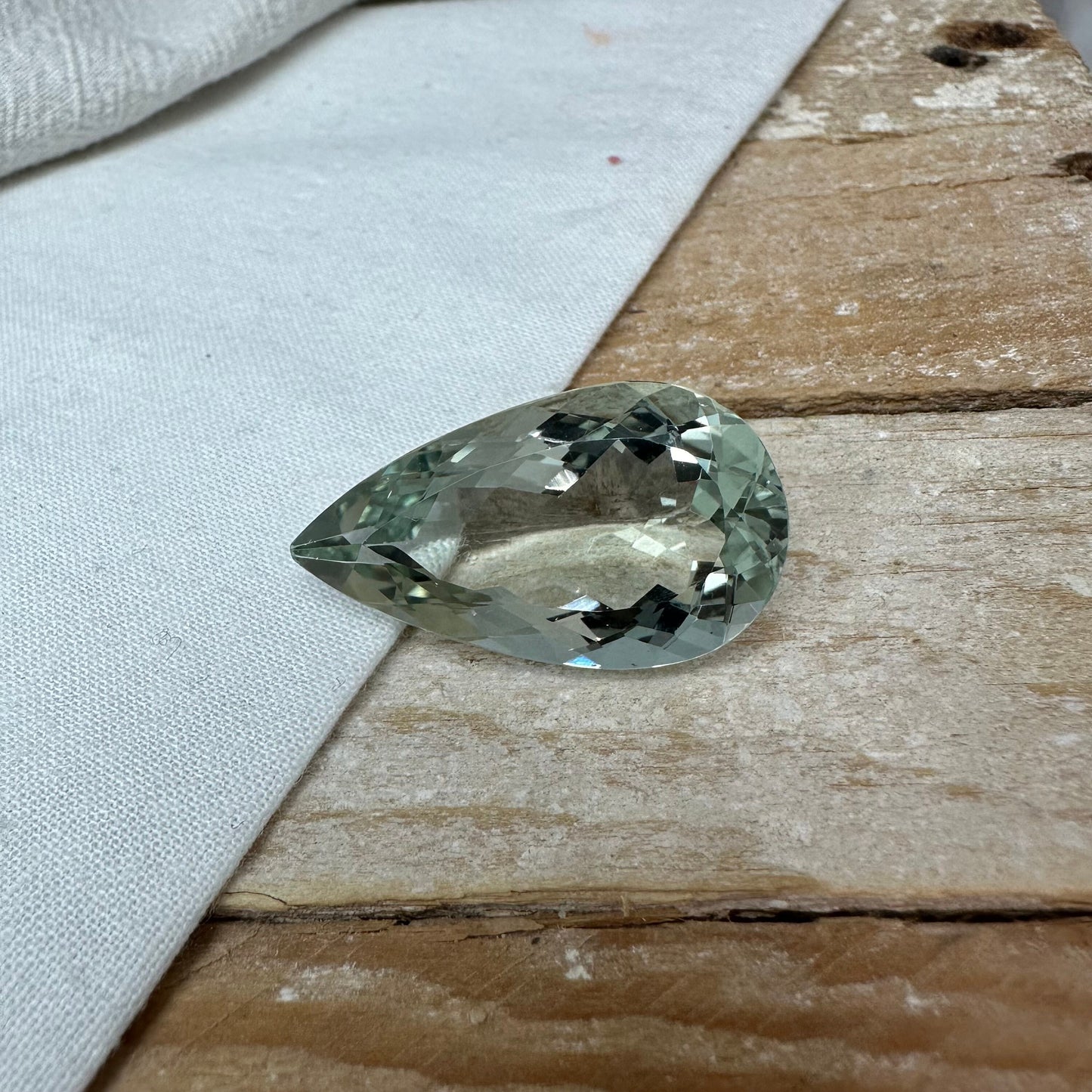 32 Carat Prasiolite 31.5x18mm Pear Cut, Faceted Loose Green Quartz