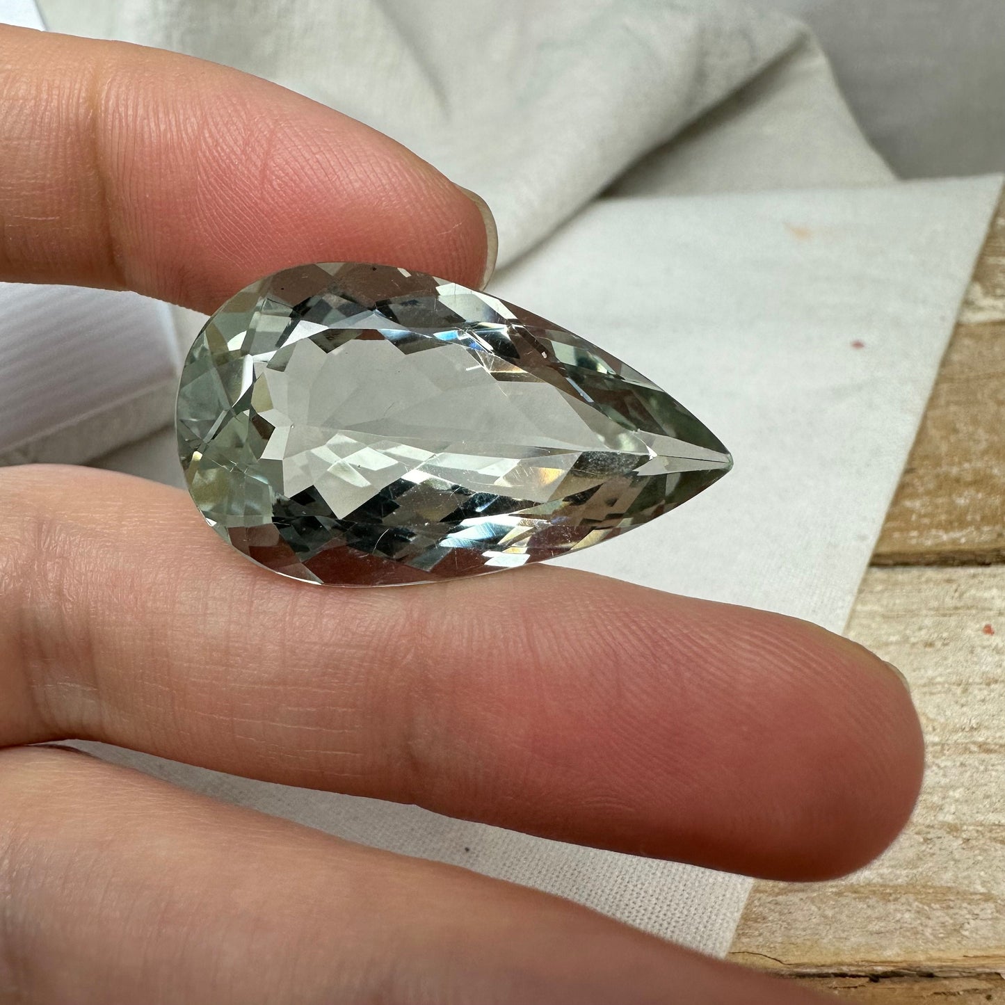 32 Carat Prasiolite 31.5x18mm Pear Cut, Faceted Loose Green Quartz