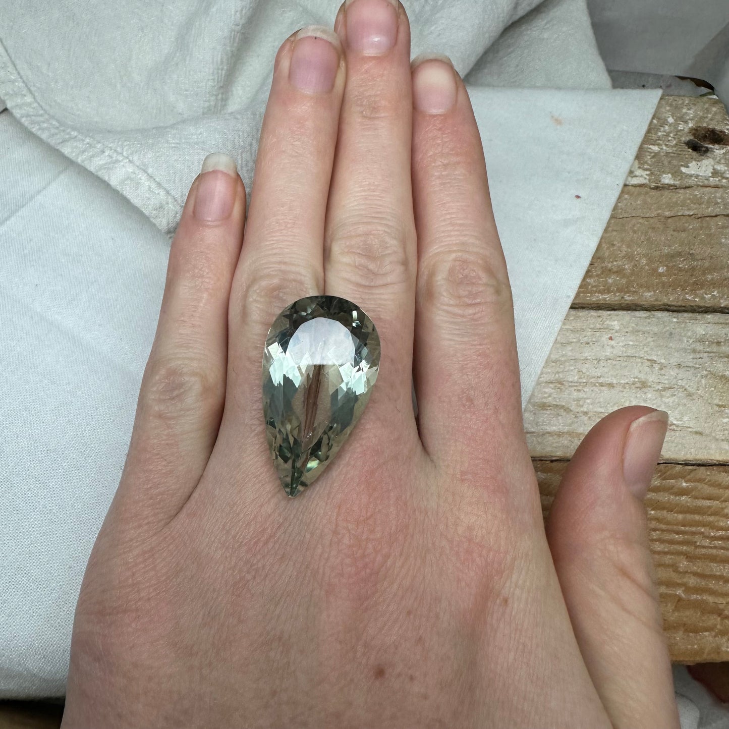 32 Carat Prasiolite 31.5x18mm Pear Cut, Faceted Loose Green Quartz