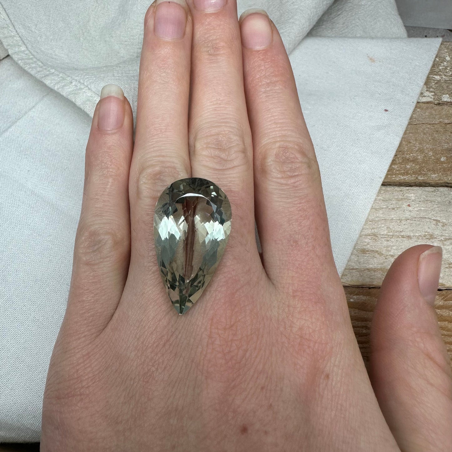 32 Carat Prasiolite 31.5x18mm Pear Cut, Faceted Loose Green Quartz