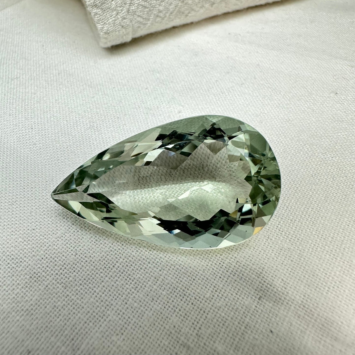 32 Carat Prasiolite 31.5x18mm Pear Cut, Faceted Loose Green Quartz
