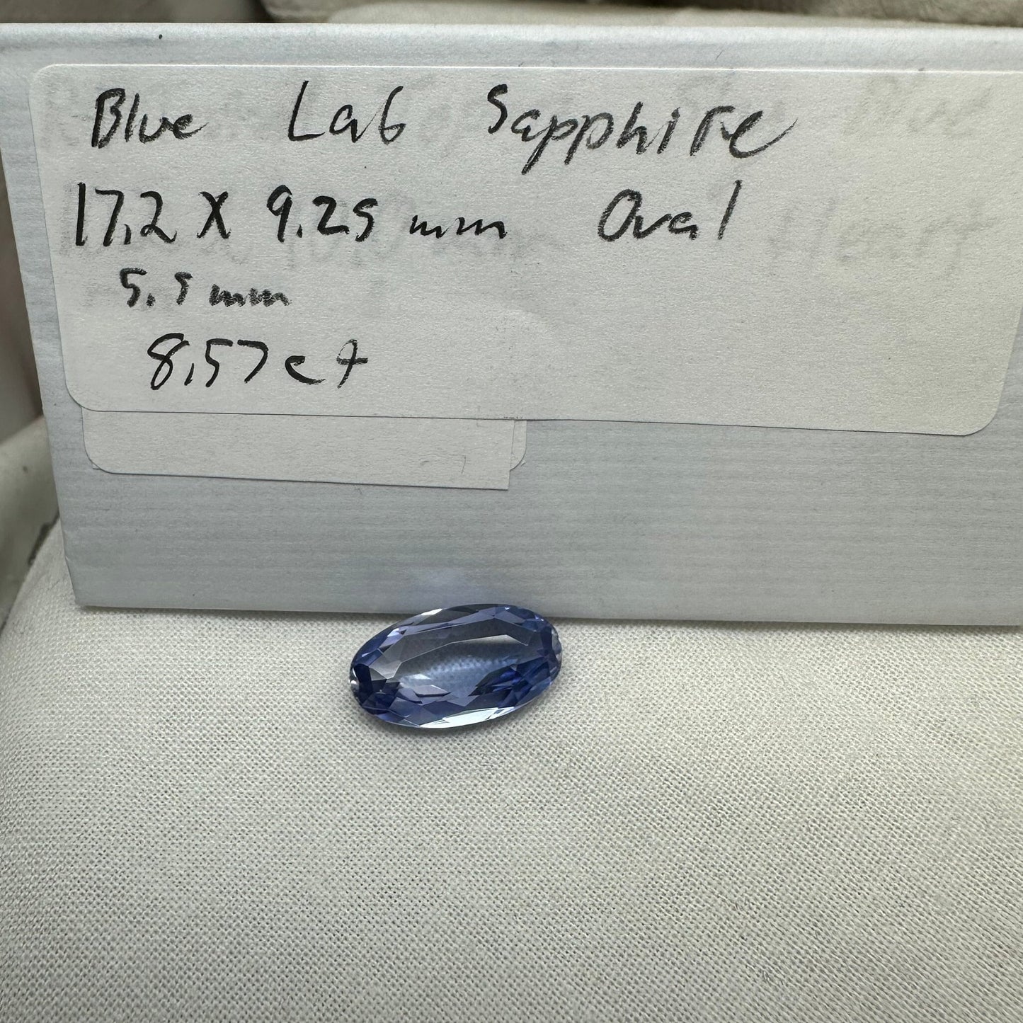 17.2x9.25mm Lab Created Blue Sapphire 8.5 Carat Oval Cut