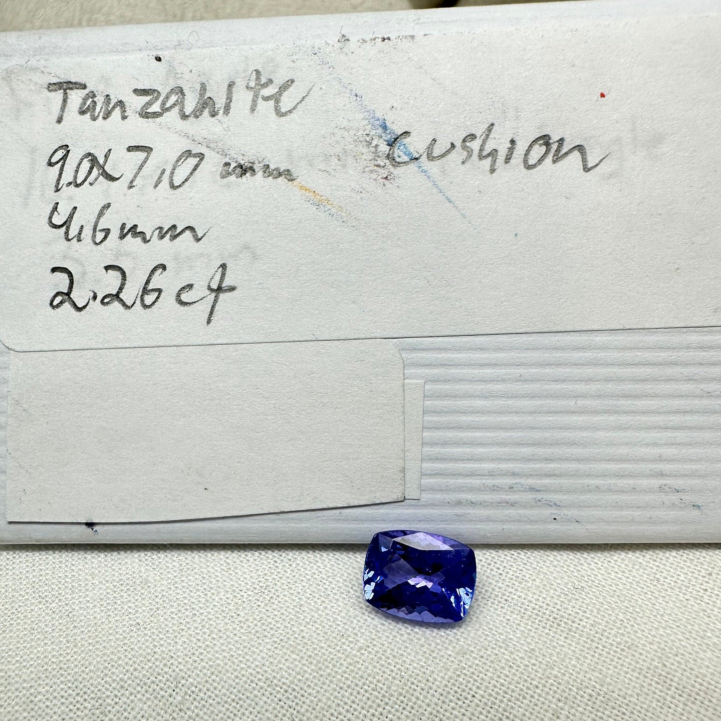 2 Carat Tanzanite 9x7mm Cushion Cut, Bluish Violet