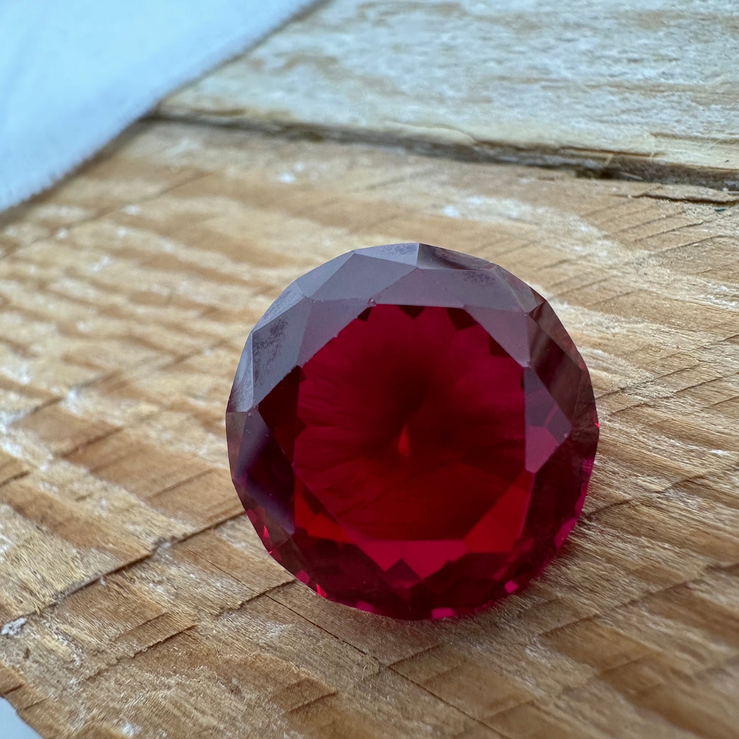 14.7mm Synthetic Ruby Round  14.69 Carat, Lab Created Red Ruby, Recycled Gem