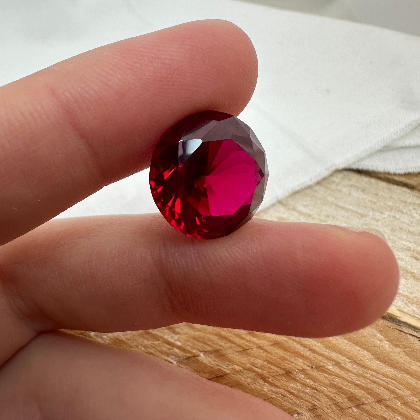 14.7mm Synthetic Ruby Round  14.69 Carat, Lab Created Red Ruby, Recycled Gem