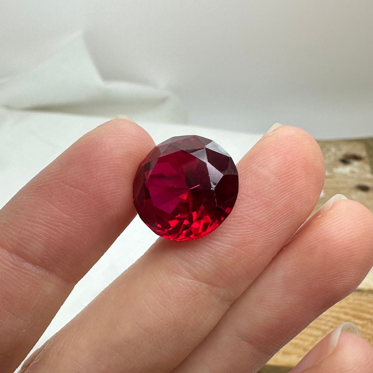 14.7mm Synthetic Ruby Round  14.69 Carat, Lab Created Red Ruby, Recycled Gem