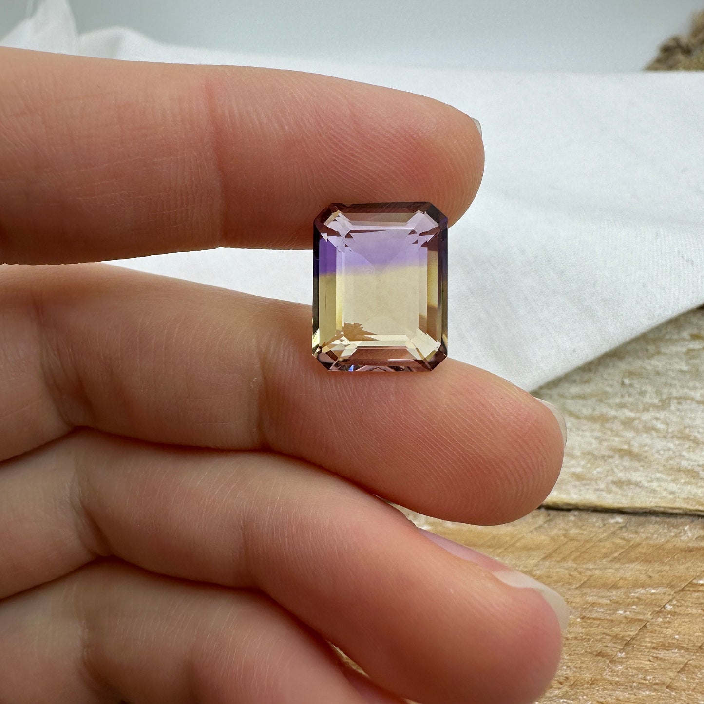 6.73 Carat Ametrine 14x11mm Emerald Cut, Faceted Loose Natural Bi-Color Gemstone