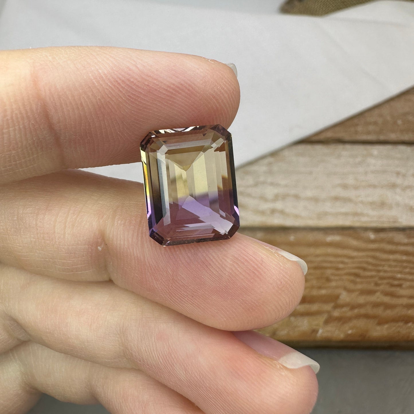 6.73 Carat Ametrine 14x11mm Emerald Cut, Faceted Loose Natural Bi-Color Gemstone