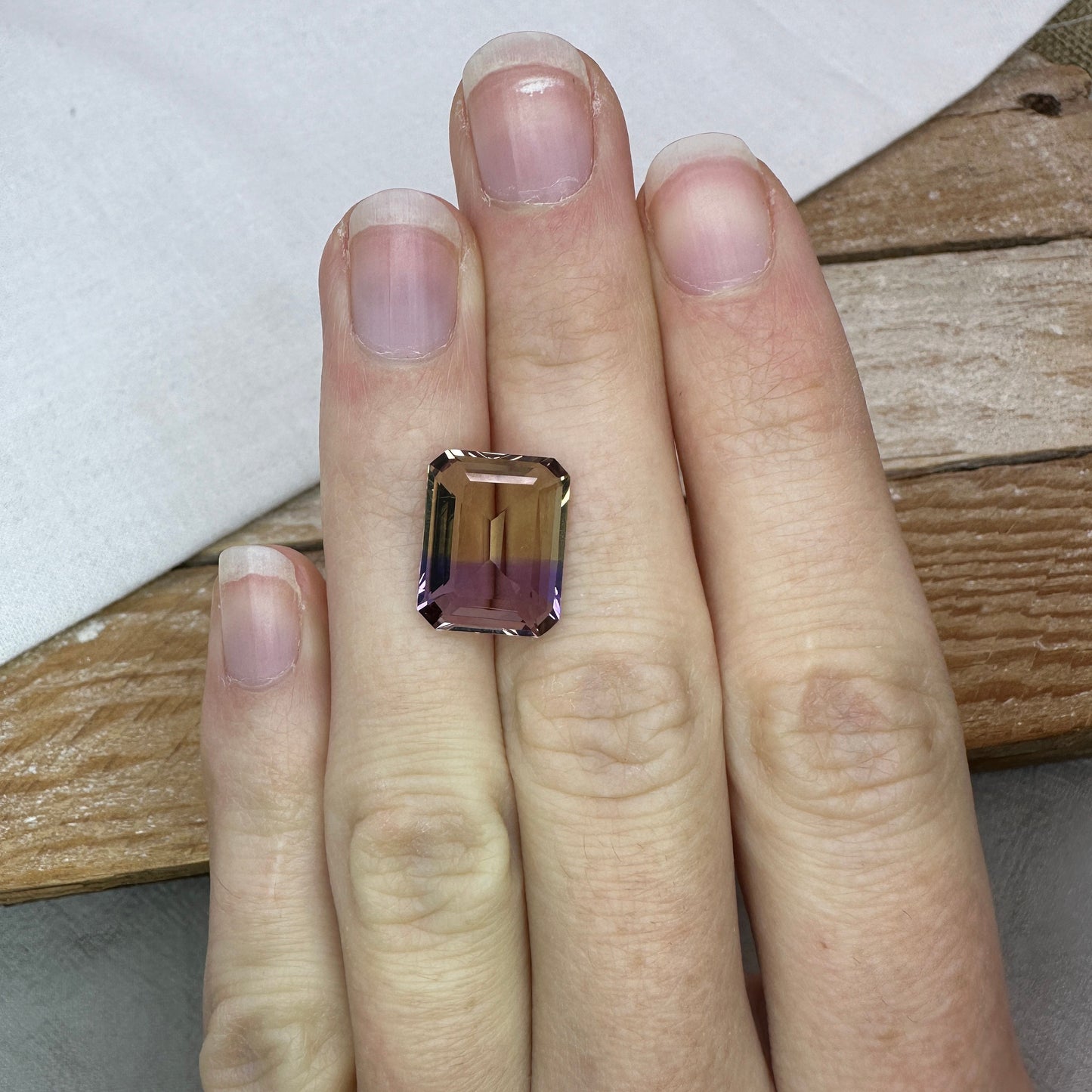 6.73 Carat Ametrine 14x11mm Emerald Cut, Faceted Loose Natural Bi-Color Gemstone