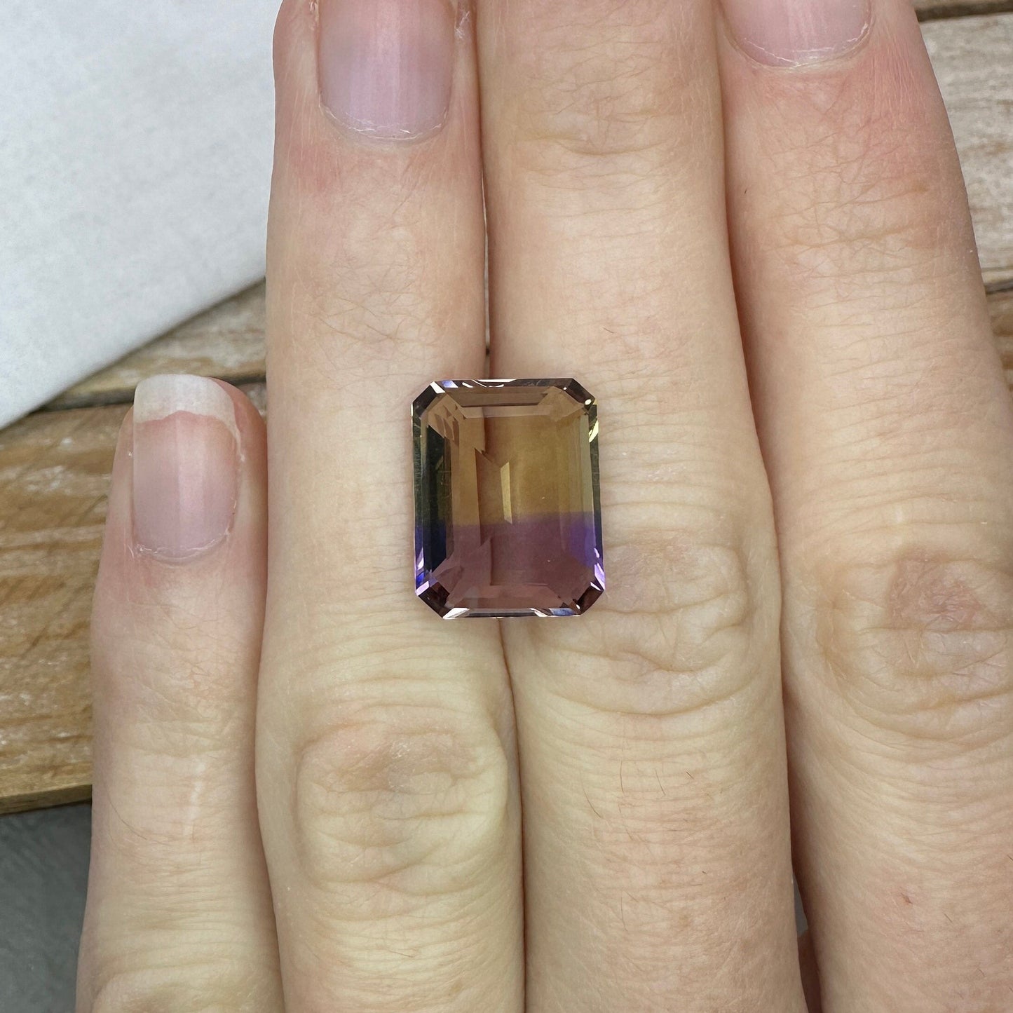 6.73 Carat Ametrine 14x11mm Emerald Cut, Faceted Loose Natural Bi-Color Gemstone
