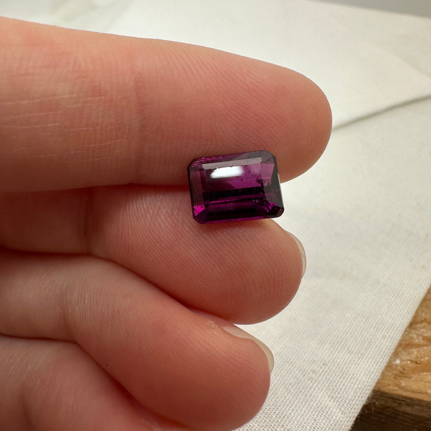 9x7mm Natural Rhodolite Garnet, 3.19 carat, Emerald Cut, Faceted Purple Garnet