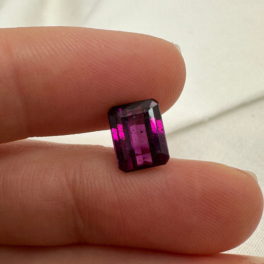 9x7mm Natural Rhodolite Garnet, 3.19 carat, Emerald Cut, Faceted Purple Garnet