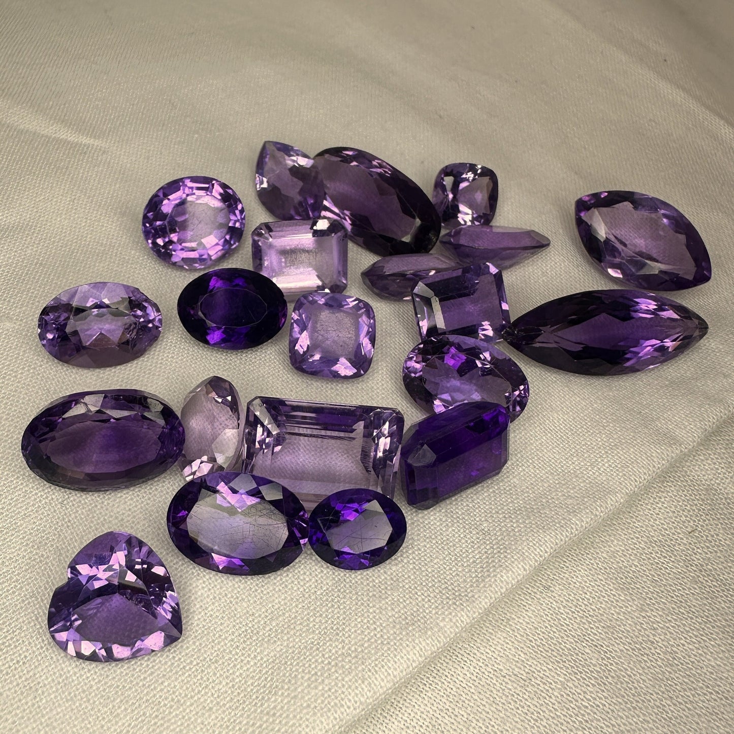 133 carat Lot of Amethyst, Discount Worn Amethyst, 21 pieces, Faceted, Recycled, Chipped, Preformed Facet Rough