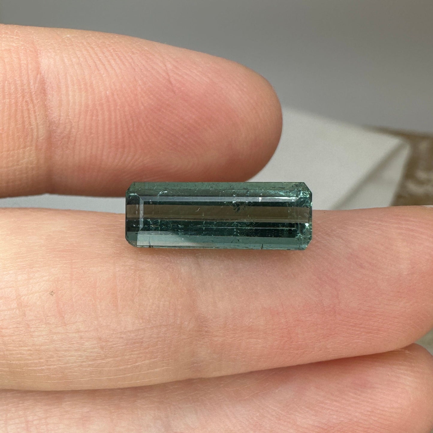 14x5mm Natural Bluish Green Tourmaline Rectangle Octogon Cut, 2.39 carat Faceted Loose Gemstone Earth Mined