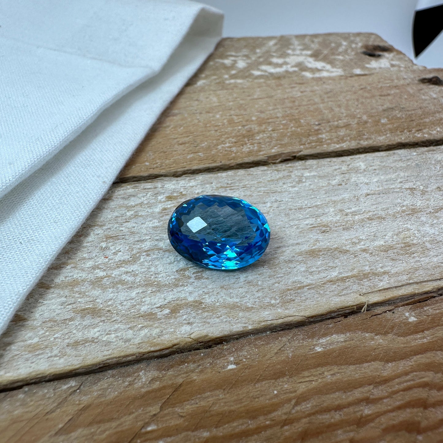 13.88 carat Swiss Blue Topaz 16x12mm Oval Checkerboard Cut, Faceted December Birthstone, Recycled Gems