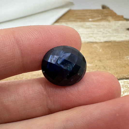10.61 carat Natural Dark Blue Sapphire 15x13mm Checker Rose Cut, Oval Cut Gem Faceted Loose Large Dark Sapphire