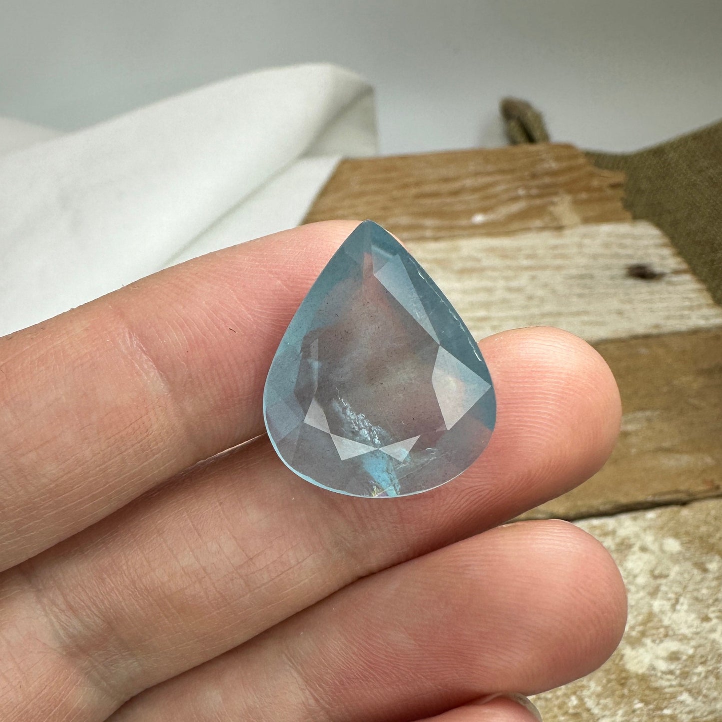 11.67 carat Aquamarine Approx. 21x17mm Fat Pear Cut, Natural Included, Blue Aquamarine, Faceted Loose Gem, Shallow cut Gem