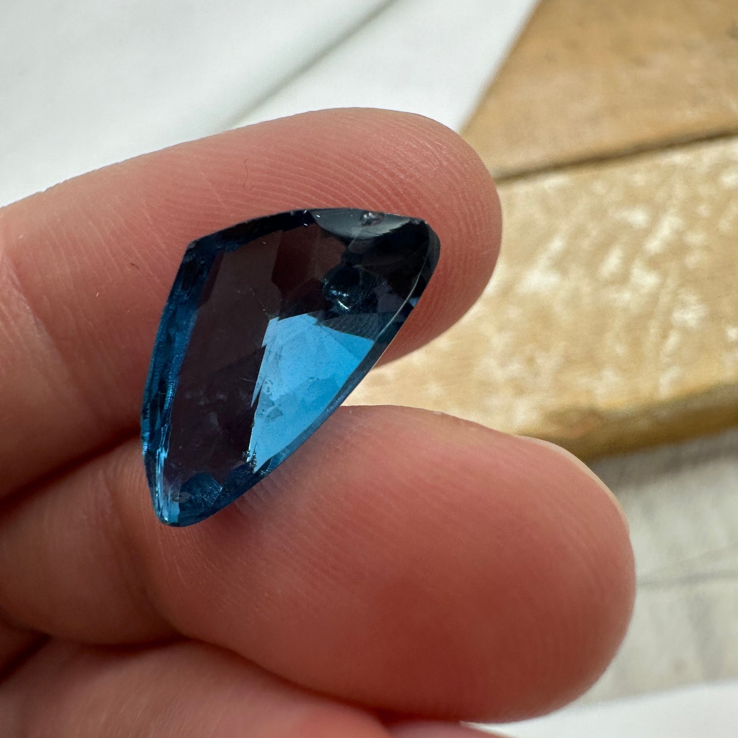 8.92 Ct London Blue Topaz 16.4x10.7mm Freeform Trillion Cut Loose Gem Faceted Deep Blue, December Birthstone