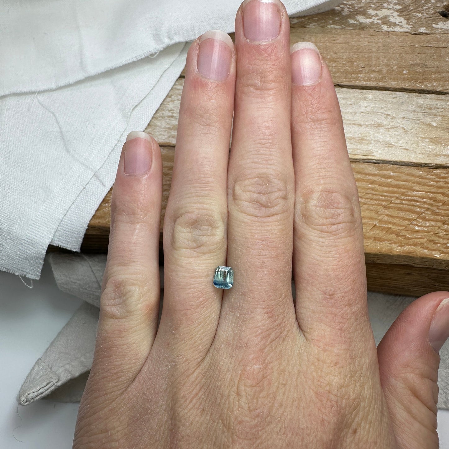 0.96 carat Natural Green-Blue Sapphire 5.2x4.8mm Loose Faceted Gemstone Bi-Color Silky Sapphire, Approx. 5mm Emerald cut