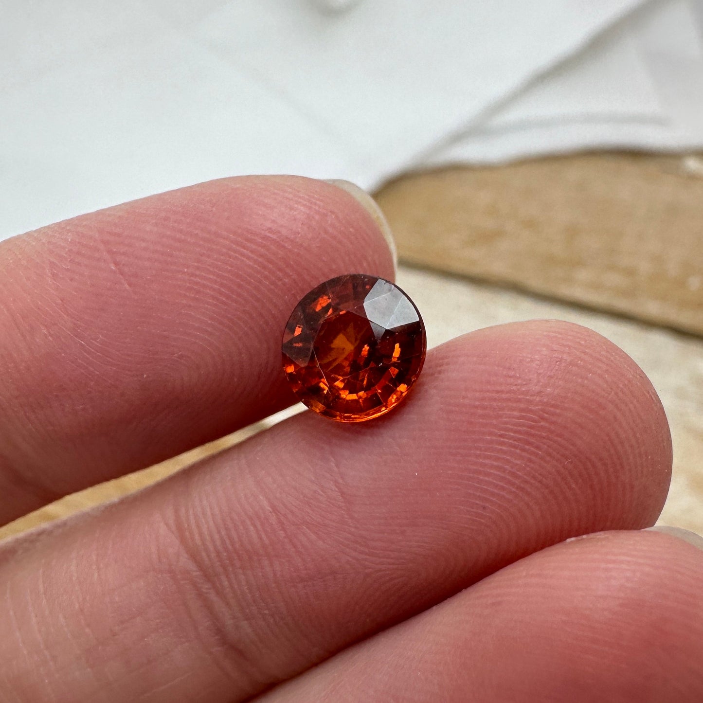 7.7mm Natural Orange Spessartite Garnet 2.30 Carat, Round Cut,  Faceted Loose Gemstone, Red Orange Garnet