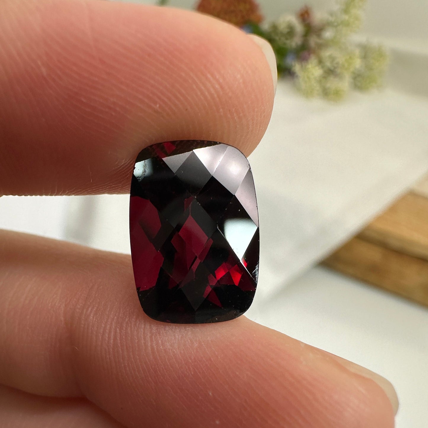 14x10mm Rhodolite Garnet 8 Carat Rectangle Cushion Cut, Purplish Red Garnet