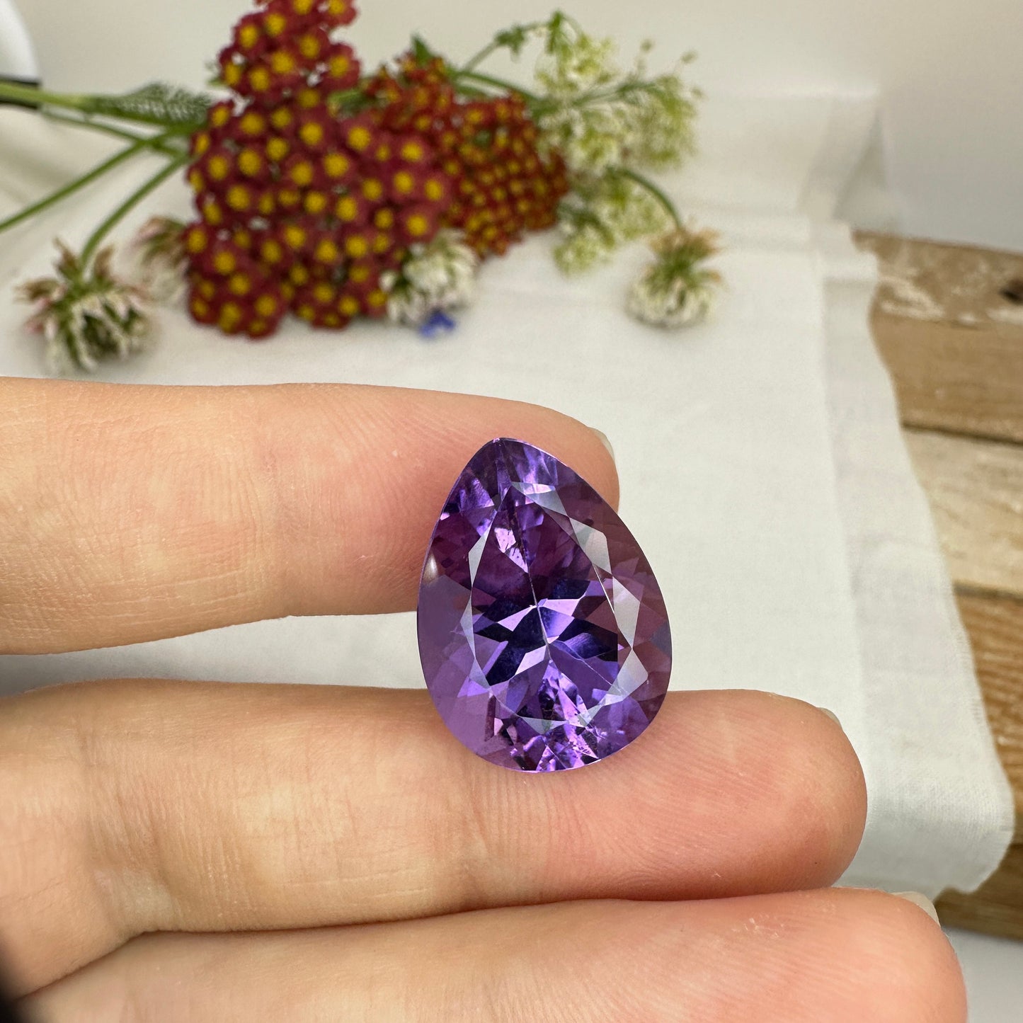 20x15mm Purple Amethyst 15 Carat Pear Cut, Faceted Loose