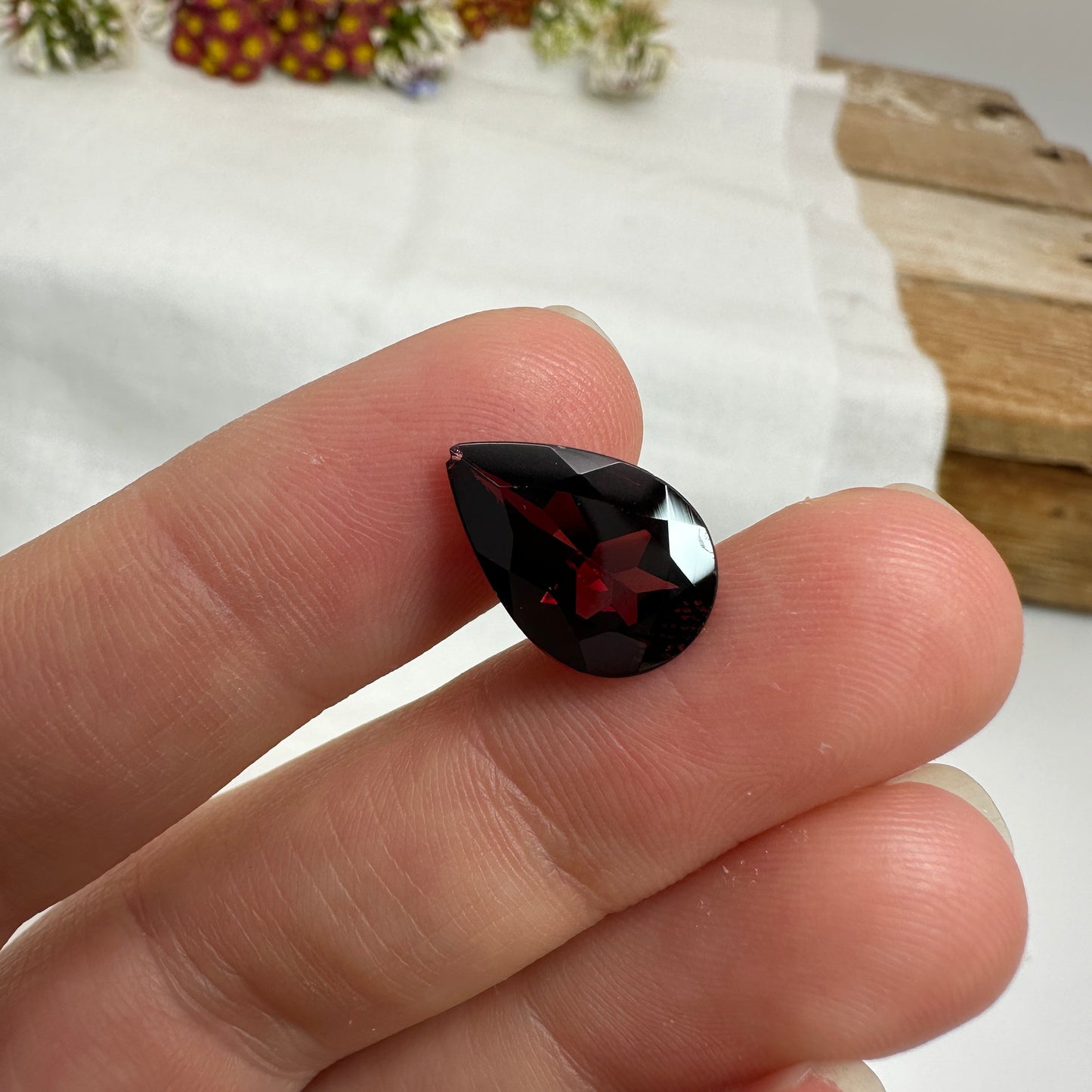 5 Carat Dark Red Garnet 14.75x10mm Pear Cut, Faceted Loose, CHIPPED Point