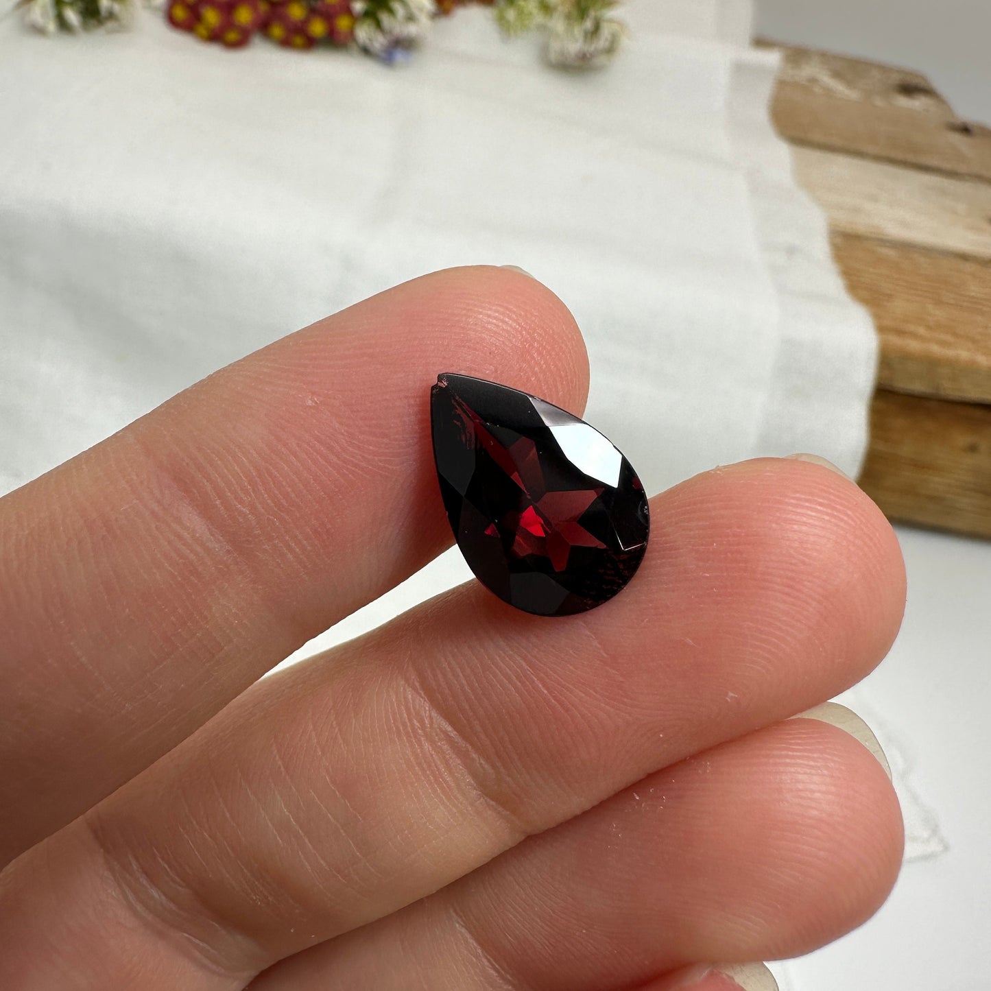 5 Carat Dark Red Garnet 14.75x10mm Pear Cut, Faceted Loose, CHIPPED Point