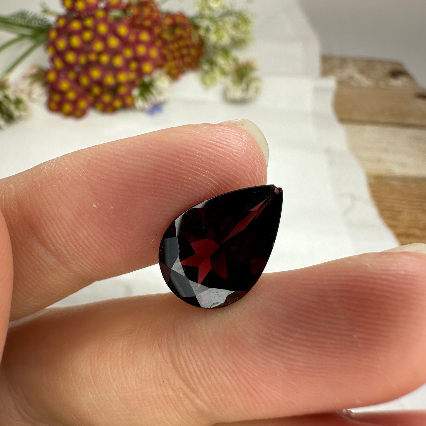 5 Carat Dark Red Garnet 14.75x10mm Pear Cut, Faceted Loose, CHIPPED Point