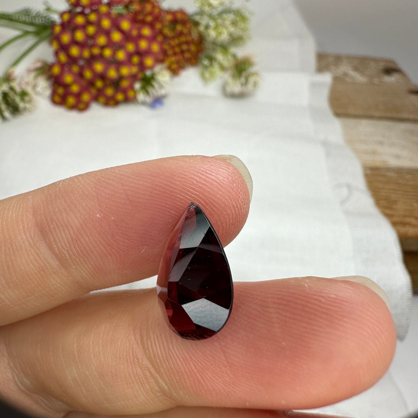 5 Carat Dark Red Garnet 14.75x10mm Pear Cut, Faceted Loose, CHIPPED Point