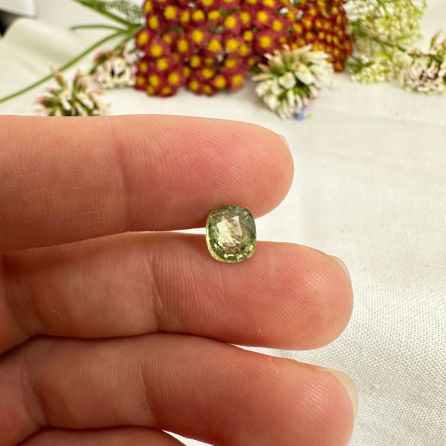 1.6 Carat Green Sapphire 7.35x6.4mm Cushion Cut, Unheated Faceted Loose Natural Sapphire, Madagascar