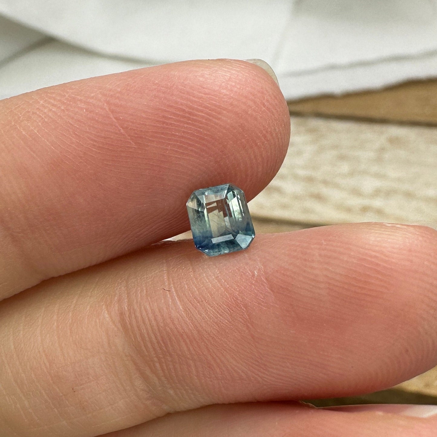 0.96 carat Natural Green-Blue Sapphire 5.2x4.8mm Loose Faceted Gemstone Bi-Color Silky Sapphire, Approx. 5mm Emerald cut